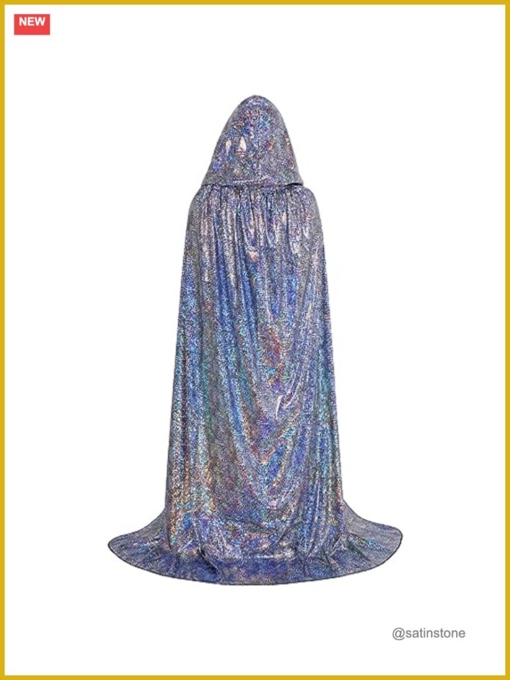 Hooded Cape Full Length Shiny Holographic Cloak Costume Unisex